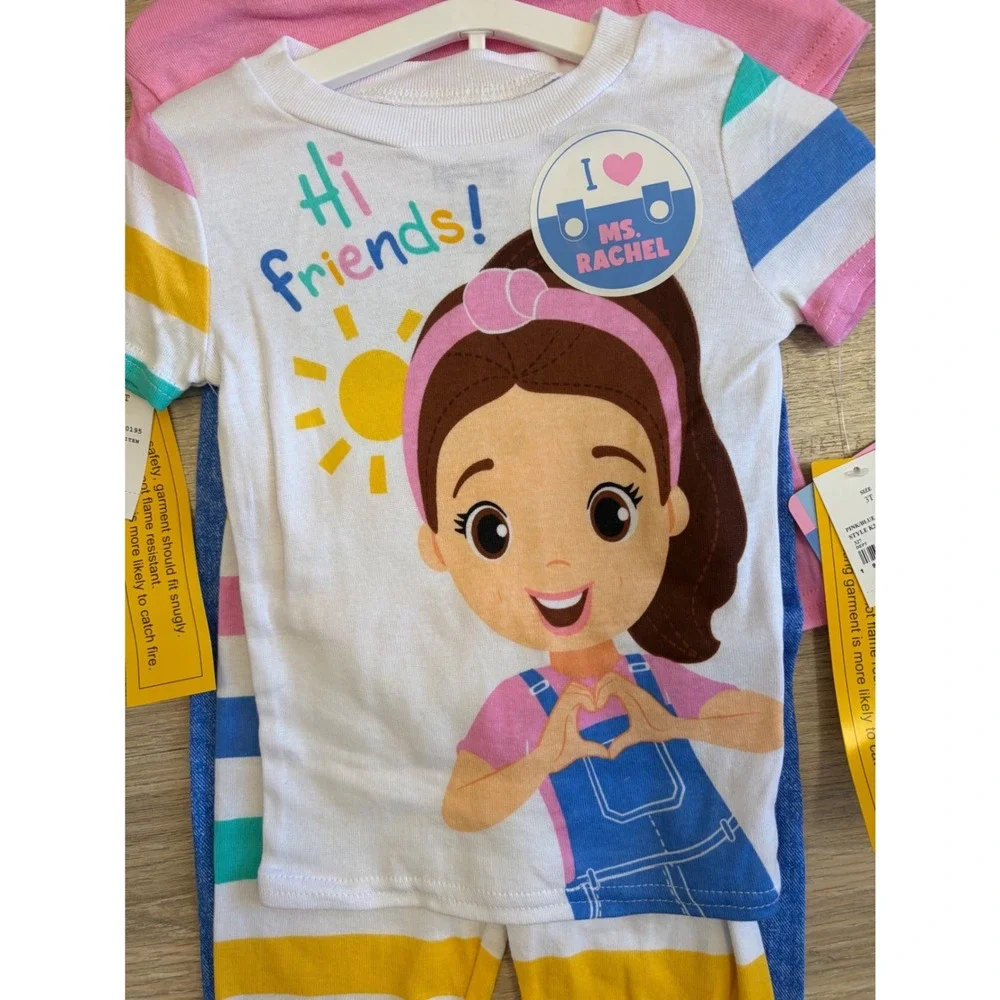 Ms Rachel Girls 4-Piece Pajama Set Hi Friends Dream Big Pink Blue 3T K220788RC